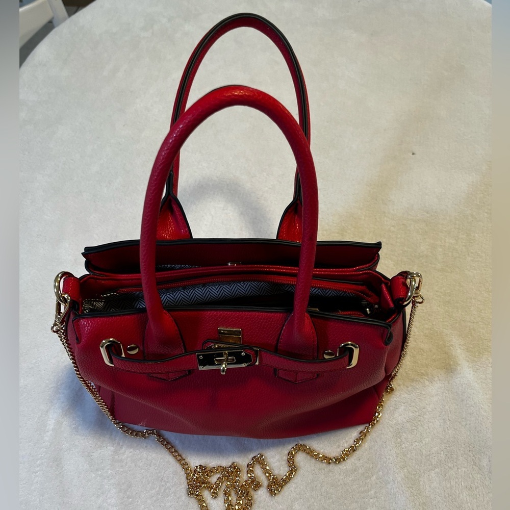 ❤️ GALIAN New York Red Satchel Bag w/ Gold Chain Strap NWT - Picture 3 of 13